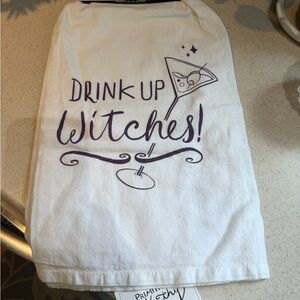 Primitive White Kitchen Towel with Black Hand-Lettered Design